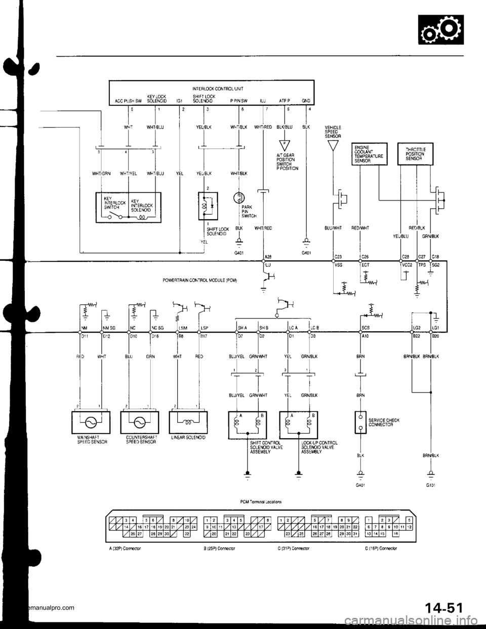 HONDA CR-V 2000 RD1-RD3 / 1.G Service Manual 
NIEFIOCX CONTAOLI]N T
KEYLOCX SH FILOCKACC PUSN SW SOLEIOLO 6] SOLENO1O PPINSW ILU ATP P GNO
SPEEDSENSOR
V
I
t-
JFj
IgLUA|/HI
IIIBLl(BLU
I___L
V
PosrTroN
PPOSITON
I
I
t_
,T
llYEUBLX WN I/8LI< V

