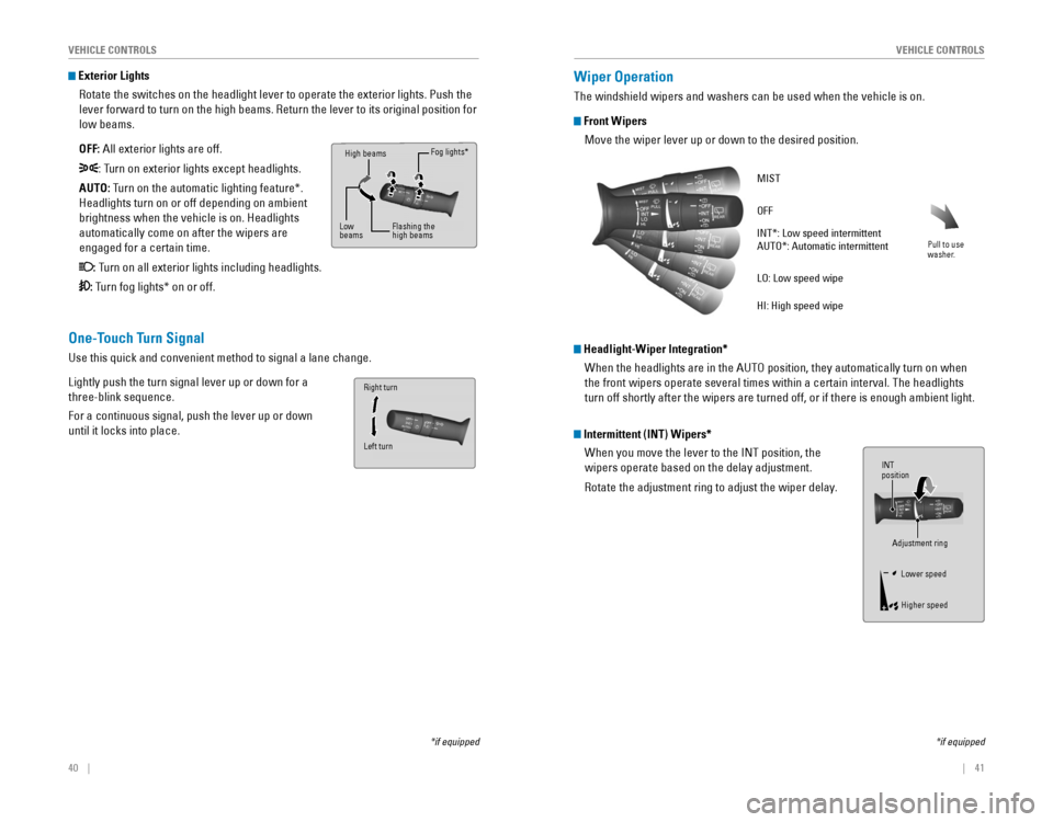 HONDA CR-V 2016 RM1, RM3, RM4 / 4.G Quick Guide 40    ||    41
       V
EHICLE CONTROLSVEHICLE CONTROLS
*if equipped
One-Touch Turn Signal
Use this quick and convenient method to signal a lane change.
Lightly p