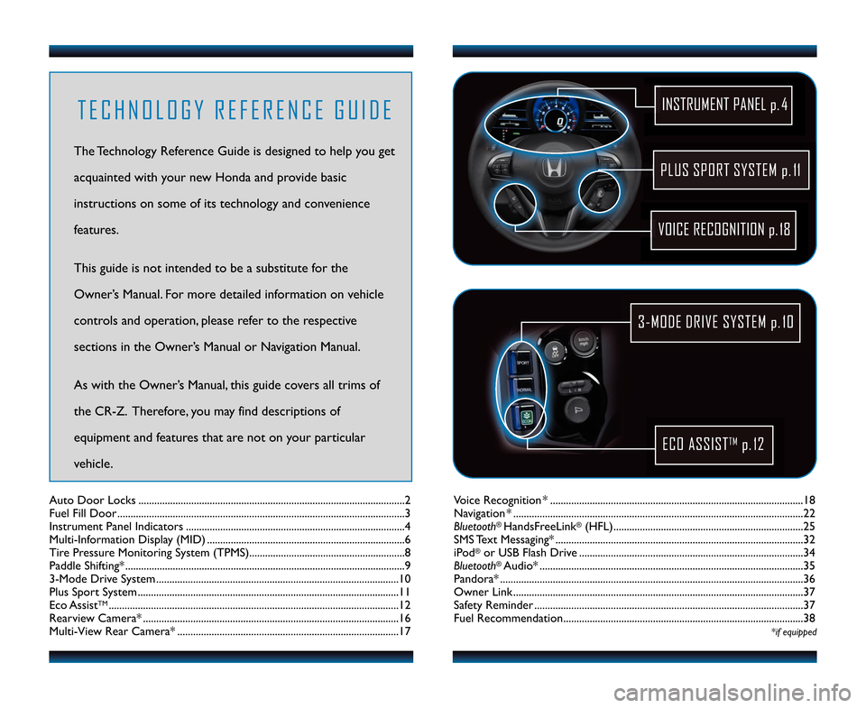 HONDA CR-Z 2013 1.G Technology Reference Guide Voice Recognition* ................................................................................................\f8
Navigation*......................................................................