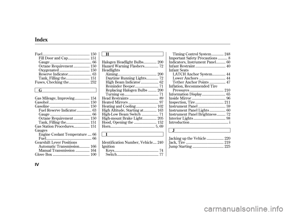 HONDA CIVIC 2006 8.G User Guide .................................................
Fuel . 150
......................
Fill Door and Cap . 151
...........................................
Gauge . 66
................
Octane Requirement .