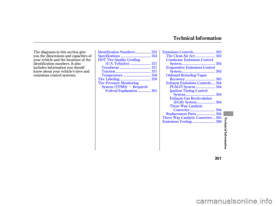 HONDA CIVIC 2010 8.G Owners Manual µ
Thediagramsinthissectiongive 
you the dimensions and capacities of 
your vehicle and the locations of the
identif ication numbers. It also
includes inf ormation you should
know about your vehicle