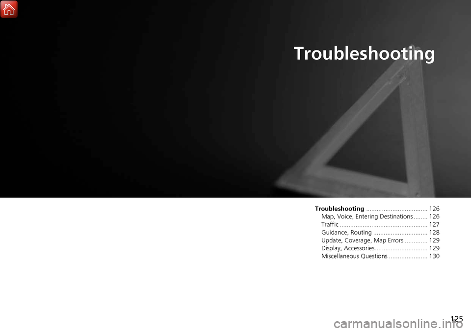 HONDA CIVIC HATCHBACK 2017 10.G Navigation Manual 125
Troubleshooting
Troubleshooting................................... 126
Map, Voice, Entering Destinations ........ 126
Traffic .................................................. 127
Guidance, Routi HONDA CIVIC HATCHBACK 2017 10.G Navigation Manual 125
Troubleshooting
Troubleshooting................................... 126
Map, Voice, Entering Destinations ........ 126
Traffic .................................................. 127
Guidance, Routi