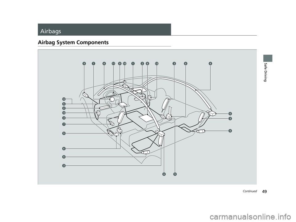 HONDA ACCORD 2023 Workshop Manual 49Continued
Safe Driving
Airbags
Airbag System Components
6
7
8
9
10
9
9
9
6
9911
12
6
6
13
13
23 ACCORD 4D US PET MAP-3130A6000_01.book 49 ページ 2022年10月19日 水曜日 HONDA ACCORD 2023 Workshop Manual 49Continued
Safe Driving
Airbags
Airbag System Components
6
7
8
9
10
9
9
9
6
9911
12
6
6
13
13
23 ACCORD 4D US PET MAP-3130A6000_01.book 49 ページ 2022年10月19日 水曜日