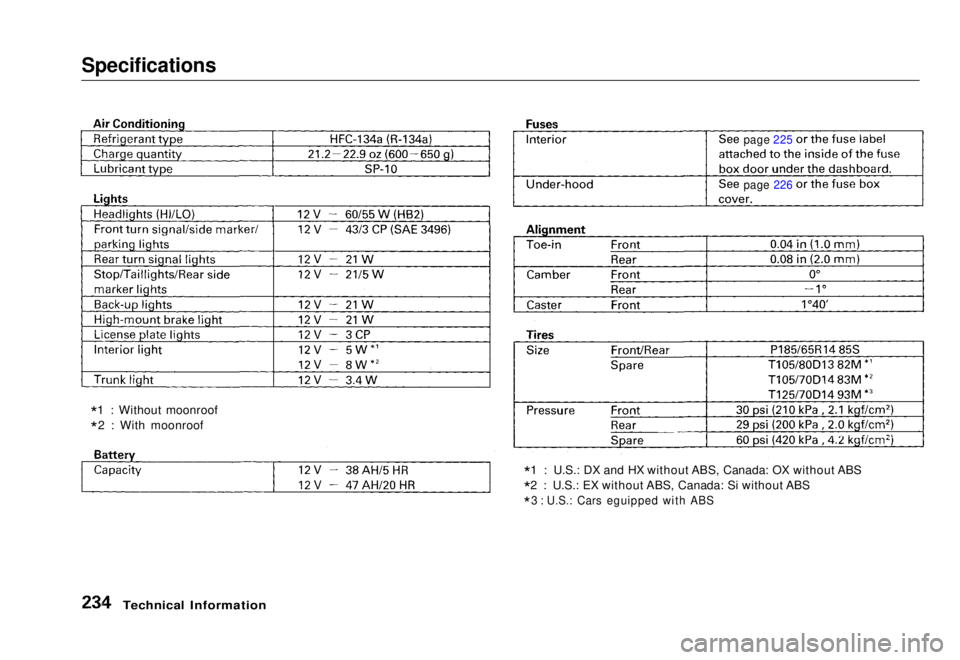 HONDA CIVIC COUPE 1998 Owners Manual Specifications
*1 : U.S.: DX and HX without ABS, Canada: OX without ABS
* 2 : U.S.: EX without ABS, Canada: Si without ABS
* 3 : U.S.: Cars eguipped with ABS
Technical Information
*
1 : Without mo HONDA CIVIC COUPE 1998 Owners Manual Specifications
*1 : U.S.: DX and HX without ABS, Canada: OX without ABS
* 2 : U.S.: EX without ABS, Canada: Si without ABS
* 3 : U.S.: Cars eguipped with ABS
Technical Information
*
1 : Without mo