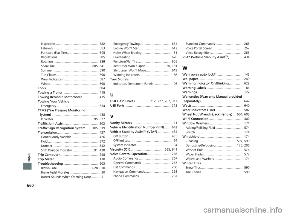HONDA HRV 2023 Owners Manual 660
Index
Inspection ................................................ 582
Labeling................................................... 583
Puncture (Flat Tire) ................................... 605
R HONDA HRV 2023 Owners Manual 660
Index
Inspection ................................................ 582
Labeling................................................... 583
Puncture (Flat Tire) ................................... 605
R