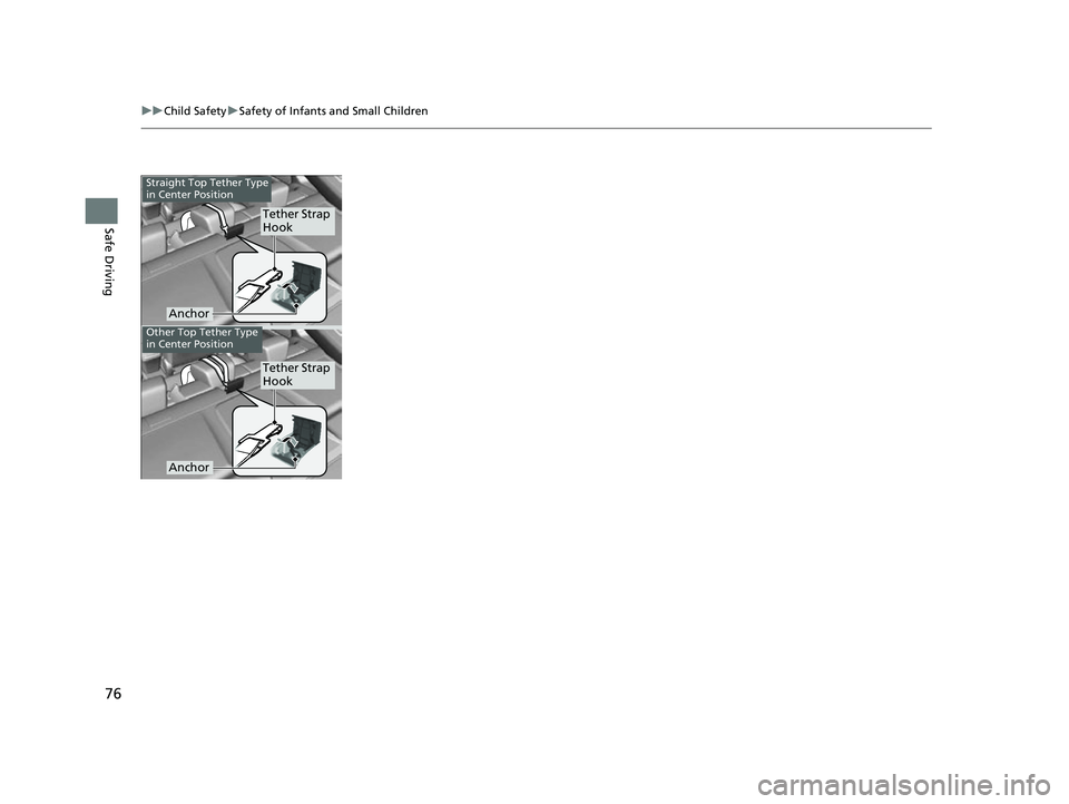 HONDA INSIGHT 2022 Manual PDF 76
uuChild Safety uSafety of Infants and Small Children
Safe Driving
Anchor
Tether Strap
Hook
Straight Top Tether Type
in Center Position
Anchor
Tether Strap
Hook
Other Top Tether Type
in Center P HONDA INSIGHT 2022 Manual PDF 76
uuChild Safety uSafety of Infants and Small Children
Safe Driving
Anchor
Tether Strap
Hook
Straight Top Tether Type
in Center Position
Anchor
Tether Strap
Hook
Other Top Tether Type
in Center P