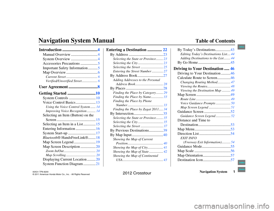 HONDA CROSSTOUR 2012 1.G Navigation Manual 