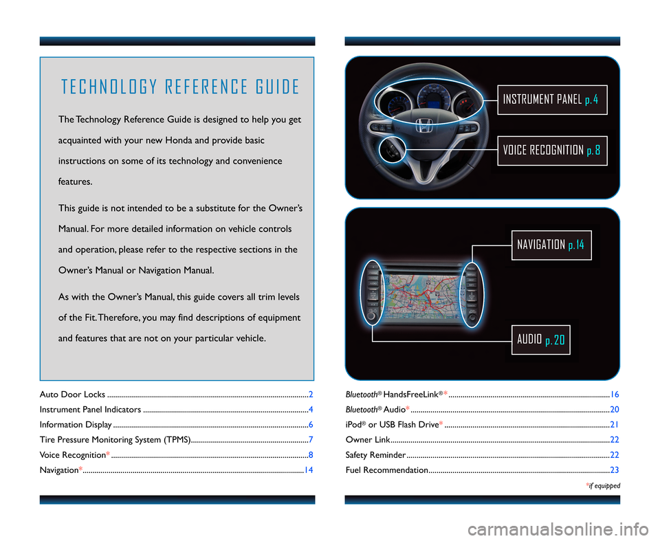 HONDA FIT 2013 3.G Technology Reference Guide Bluetooth®HandsFreeLink®*................................................................\2................. \f6
Bluetooth
®Audio* ....................................\2............................