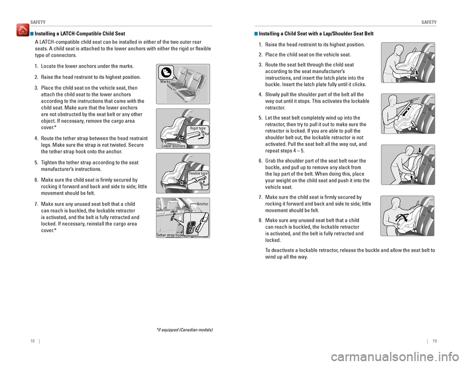 HONDA FIT 2016 3.G Quick Guide 18 || 19
S
AFETY
SAFETY
Installing a LATCH-Compatible Child Seat
A LATCH-compatible child seat can be installed in either of the two outer rear 
seats. A†HONDA FIT 2016 3.G Quick Guide 18 || 19
S
AFETY
SAFETY
Installing a LATCH-Compatible Child Seat
A LATCH-compatible child seat can be installed in either of the two outer rear 
seats. Aâ€