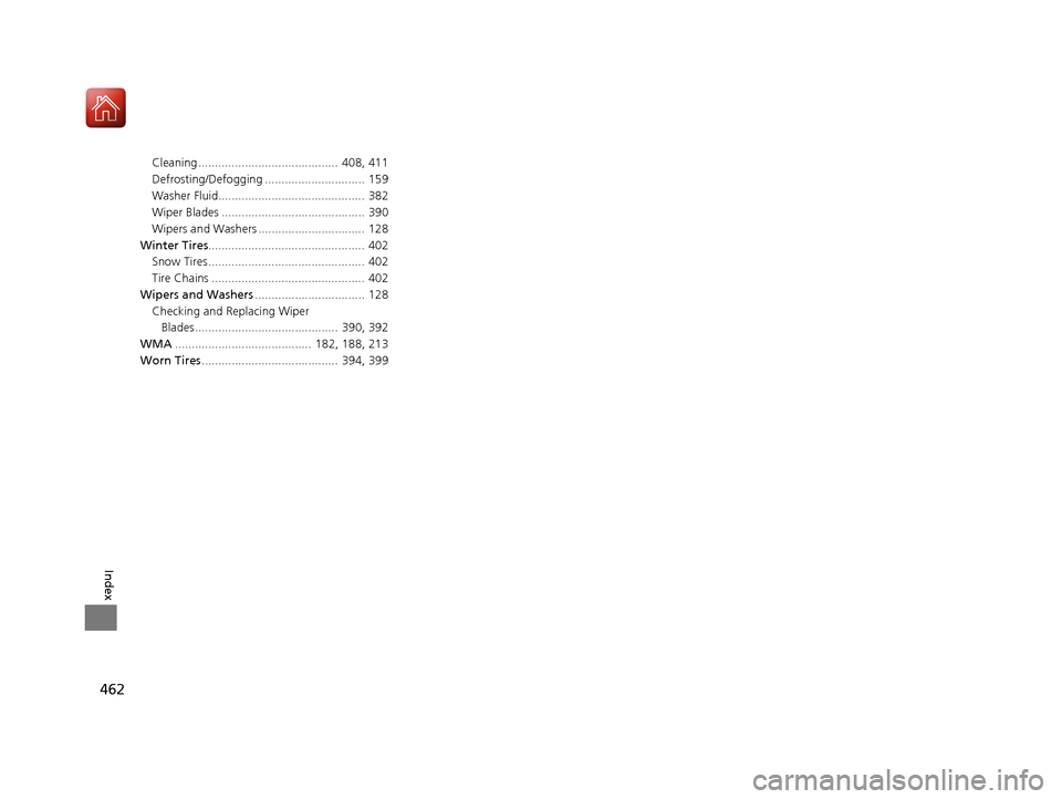 HONDA FIT 2017 3.G Owners Manual 462
Index
Cleaning .......................................... 408, 411
Defrosting/Defogging .............................. 159
Washer Fluid............................................ 382
Wiper Blade HONDA FIT 2017 3.G Owners Manual 462
Index
Cleaning .......................................... 408, 411
Defrosting/Defogging .............................. 159
Washer Fluid............................................ 382
Wiper Blade