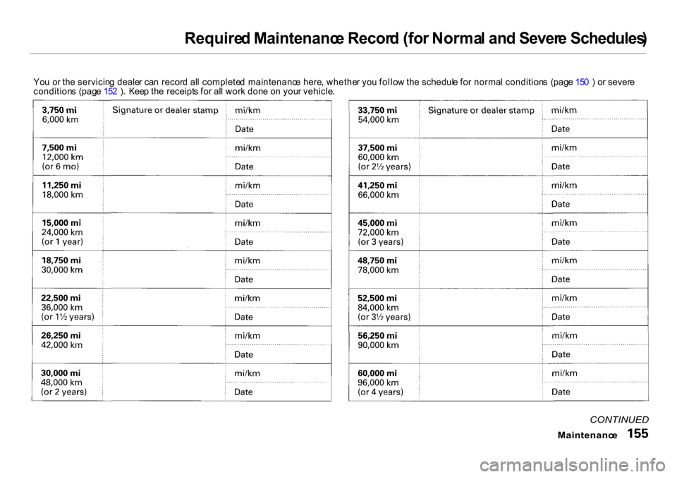 HONDA INSIGHT 2000 1.G Owners Manual
Require
d Maintenanc e Recor d (fo r Norma l an d Sever e Schedules )
Yo u o r th e servicin g deale r ca n recor d al l complete d maintenanc e here , whethe r yo u follo w th e schedul e fo r nor HONDA INSIGHT 2000 1.G Owners Manual
Require
d Maintenanc e Recor d (fo r Norma l an d Sever e Schedules )
Yo u o r th e servicin g deale r ca n recor d al l complete d maintenanc e here , whethe r yo u follo w th e schedul e fo r nor