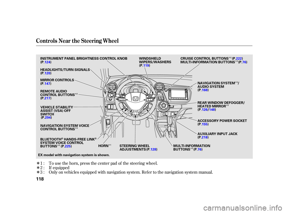 HONDA INSIGHT 2003 1.G Owners Manual Î
Î
Î
ÎÎ
Î Î
Î
Î Î
Î
Î
To use the horn, press the center pad of the steering wheel.
Only on vehicles equipped with navigation system. Ref er to the navigation system manual. If