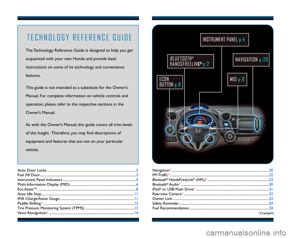 HONDA INSIGHT 2012 2.G Technology Reference Guide Navigation*....................................\2....................................\2....................................\2... 20
FM Traffic* ....................................\2..................