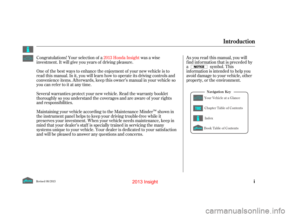 HONDA INSIGHT 2013 2.G Owners Manual 