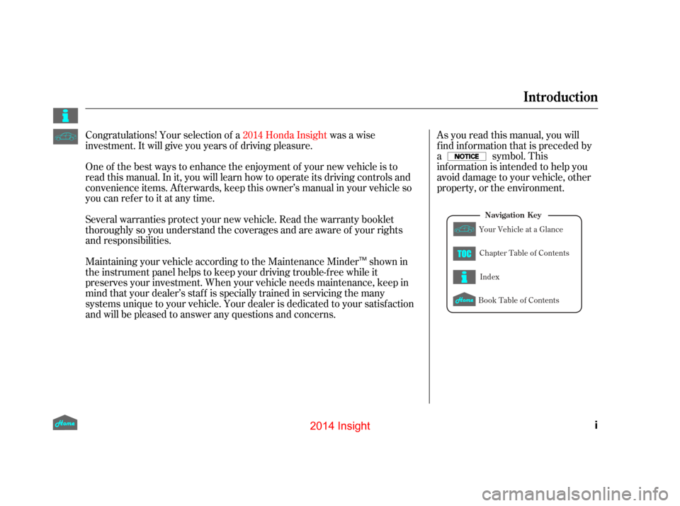 HONDA INSIGHT 2014 2.G Owners Manual 