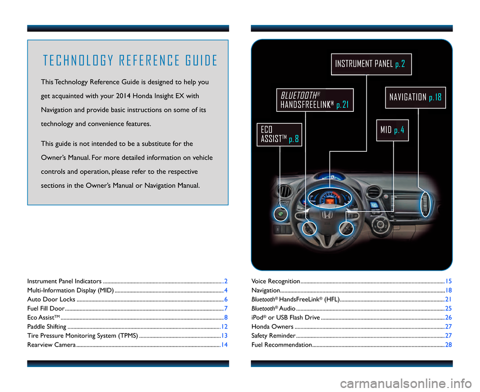HONDA INSIGHT 2014 2.G Technology Reference Guide Voice Recognition ...................................................................................................15
Navigation......................................................................