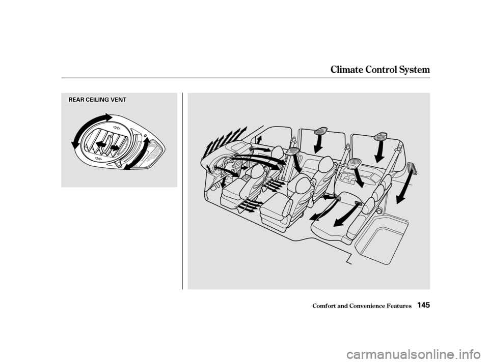 HONDA ODYSSEY 2001 RA6-RA9 / 2.G Owners Manual Climat e Cont rol Syst em
Comf ort and Convenience Feat ures145
RREEAARRCCEEIILLIINNGGVVEENNTT 