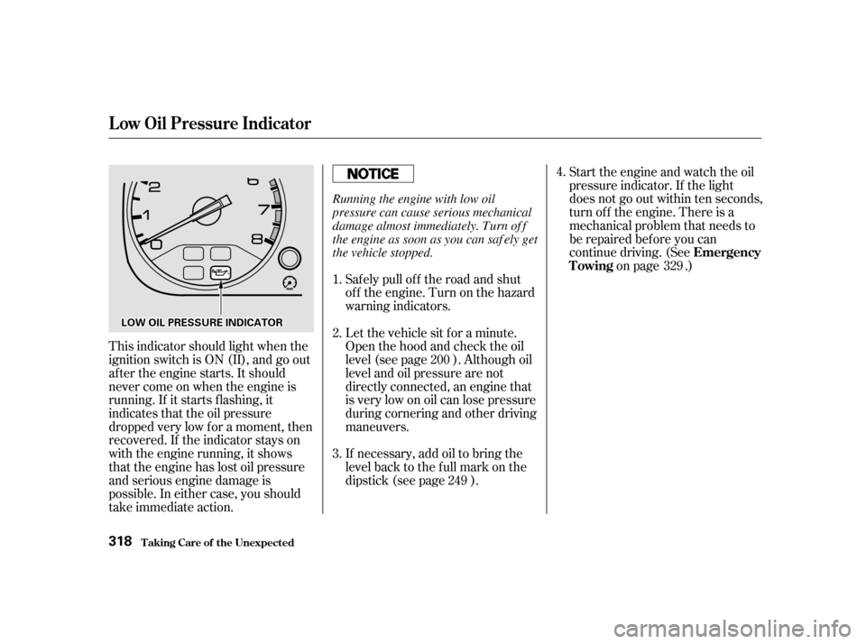 HONDA ODYSSEY 2001 RA6-RA9 / 2.G Owners Manual This indicator should light when the 
ignition switch is ON (II), and go out
af ter the engine starts. It should
never come on when the engine is
running. If it starts f lashing, it
indicates that the