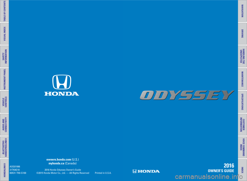 HONDA ODYSSEY 2016 RC1-RC2 / 5.G Quick Guide 