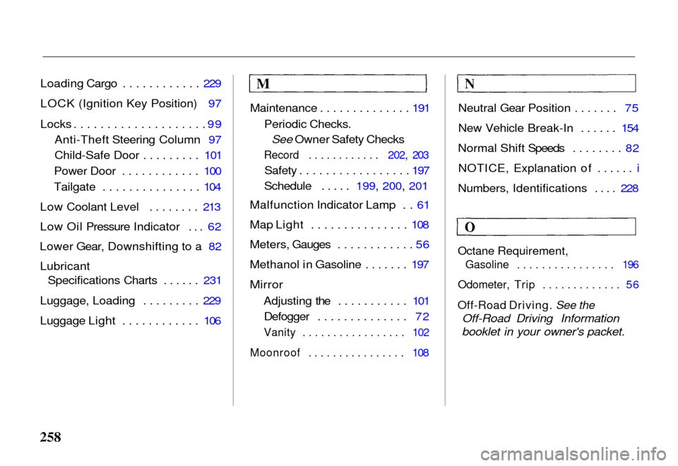 HONDA PASSPORT 2000 2.G Owners Manual HONDA PASSPORT 2000 2.G Owners Manual, Page 261