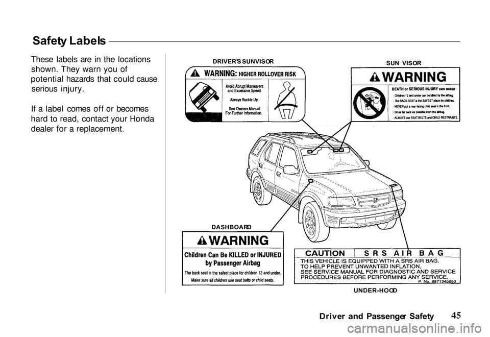 HONDA PASSPORT 2000 2.G Owners Manual HONDA PASSPORT 2000 2.G Owners Manual, Page 48