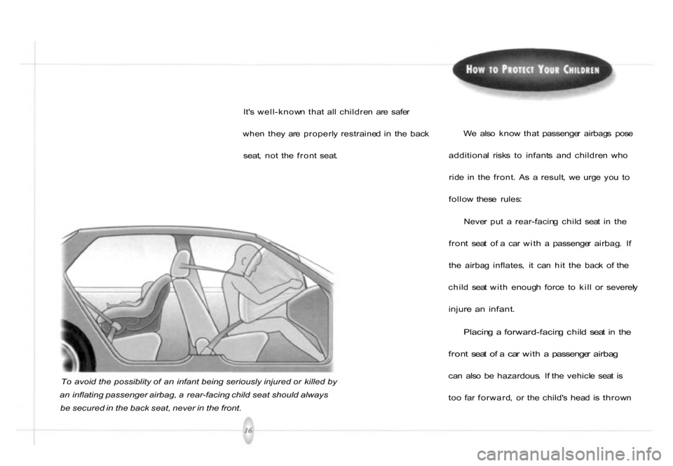 HONDA PASSPORT 2001 2.G Owners Manual
It
s well-know n tha t al l childre n ar e safe r
whe n the y ar e properl y restraine d i n th e bac k
seat , no t th e fron t seat .
To avoid the possiblity of an infant being s HONDA PASSPORT 2001 2.G Owners Manual
It
s well-know n tha t al l childre n ar e safe r
whe n the y ar e properl y restraine d i n th e bac k
seat , no t th e fron t seat .
To avoid the possiblity of an infant being s