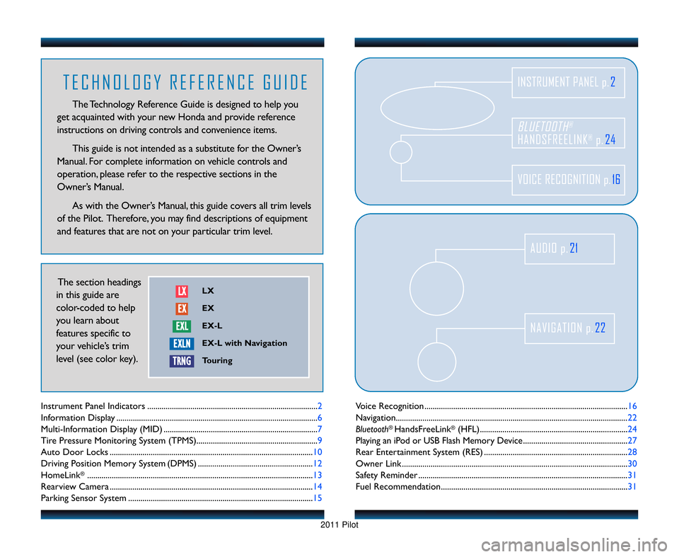 HONDA PILOT 2011 2.G Technology Reference Guide Voice Recognition ....................................\2........................................\2.......................\f6
Navigation...................................\2............................