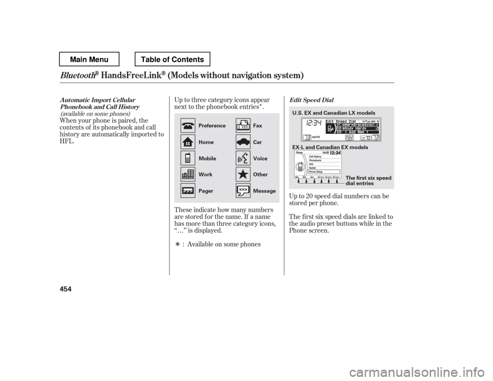 HONDA PILOT 2012 2.G Owners Manual Î
Î
Up to three category icons appear 
next to the phonebook entries . 
These indicate how many numbers 
are stored f or the name. If a name
has more than three category icons,
‘‘…