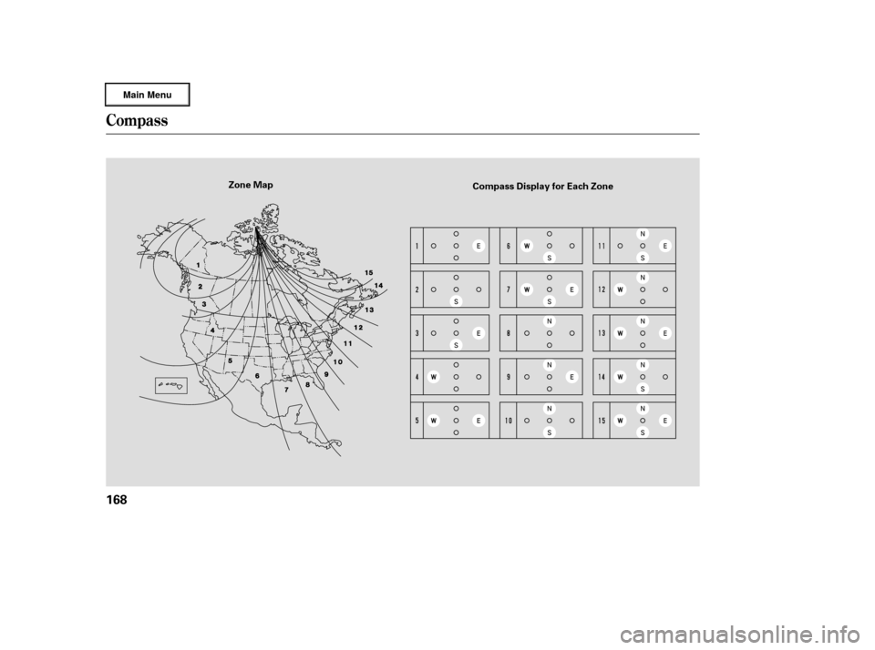 HONDA RIDGELINE 2006 1.G Owners Manual Compass
168
Zone MapCompass Display for Each Zone
—
—y

y
(y
y 
