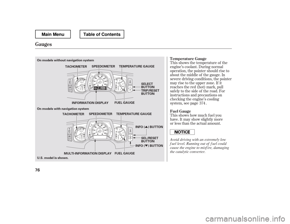 HONDA RIDGELINE 2012 1.G Manual Online Û Ý
This shows the temperature of the 
engine