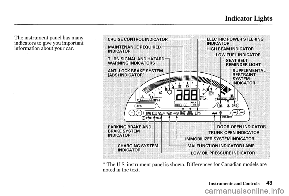 HONDA S2000 2000 1.G Service Manual The instrument panel has many
indicators to give you important
information about your car.
Indicator Lights
EliA~~~I\Id~vs"l~:l\ll IVIALFoi\Jt"fld~INDic.4.tdRtAMP: .·· ·
> · ll\lbicAfOR HONDA S2000 2000 1.G Service Manual The instrument panel has many
indicators to give you important
information about your car.
Indicator Lights
EliA~~~I\Id~vs"l~:l\ll IVIALFoi\Jt"fld~INDic.4.tdRtAMP: .·· ·
> · ll\lbicAfOR