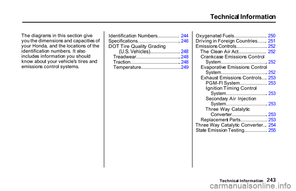 HONDA S2000 2001 1.G Owners Manual Technica
l Informatio n
Th e diagram s i n thi s sectio n giv e
yo u th e dimension s an d capacitie s o f
you r Honda , an d th e location s o f th e
identificatio n numbers . I t als o
include s HONDA S2000 2001 1.G Owners Manual Technica
l Informatio n
Th e diagram s i n thi s sectio n giv e
yo u th e dimension s an d capacitie s o f
you r Honda , an d th e location s o f th e
identificatio n numbers . I t als o
include s
