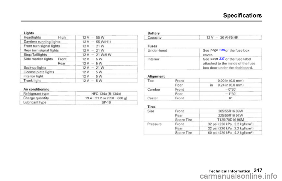 HONDA S2000 2001 1.G Owners Manual Specification
s

Technica l  Informatio n

pag
e 23 8
pag e 23 7 