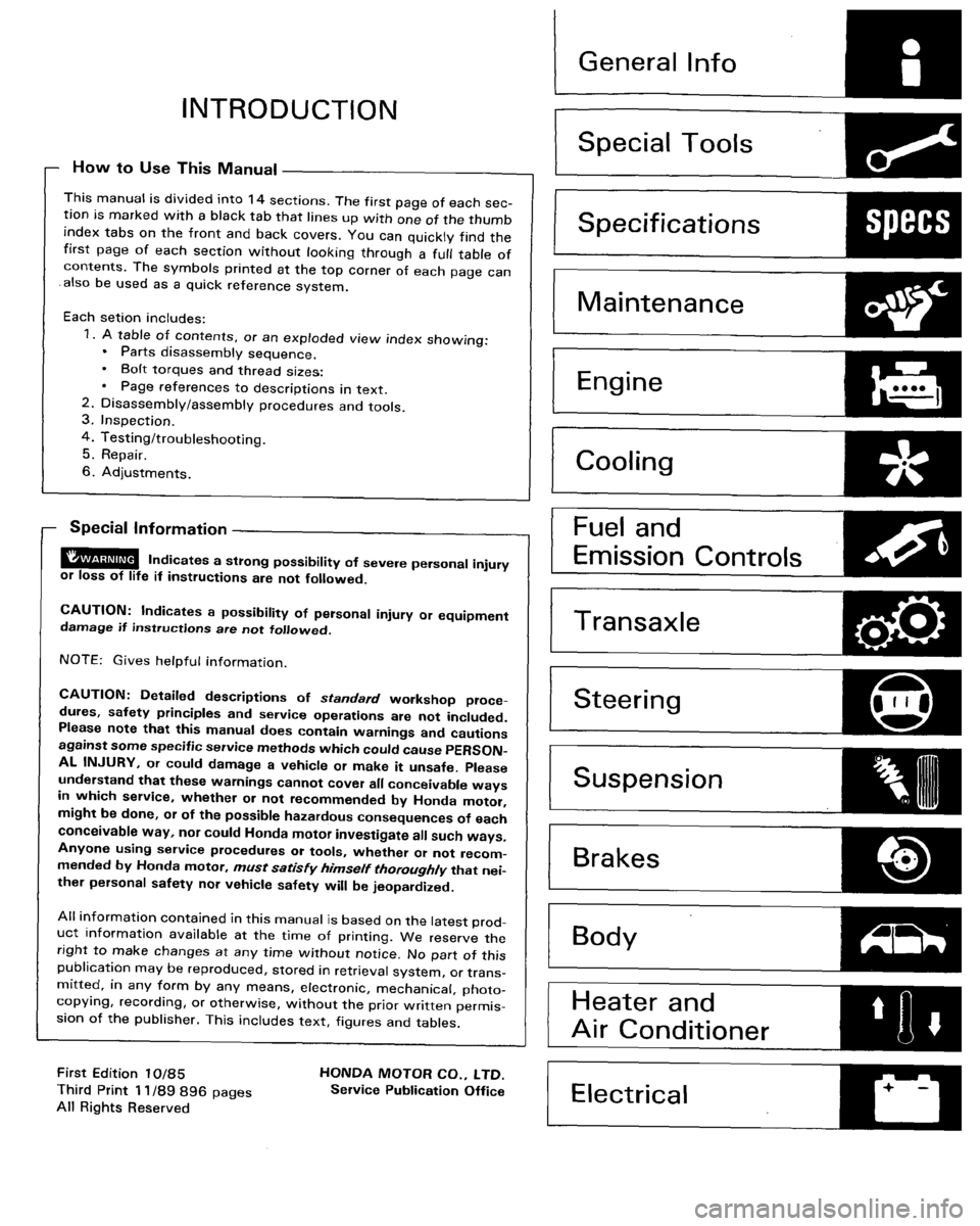 HONDA ACCORD 1986 CA / 3.G Workshop Manual HONDA ACCORD 1986 CA / 3.G Workshop Manual