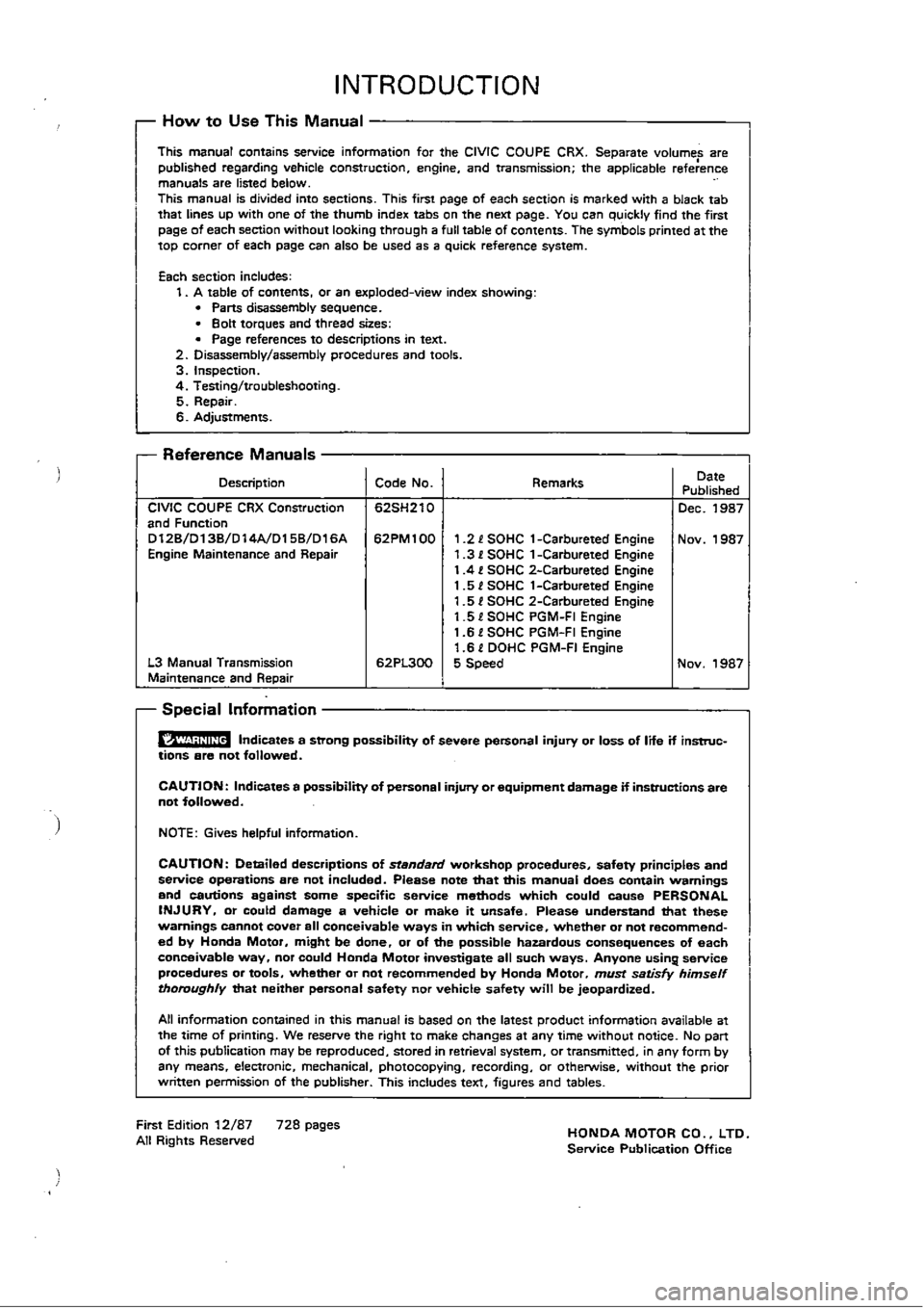 HONDA CIVIC 4 Betriebsanleitung 1990 Bedienungsanleitung Handbuch Bordbuch BA 