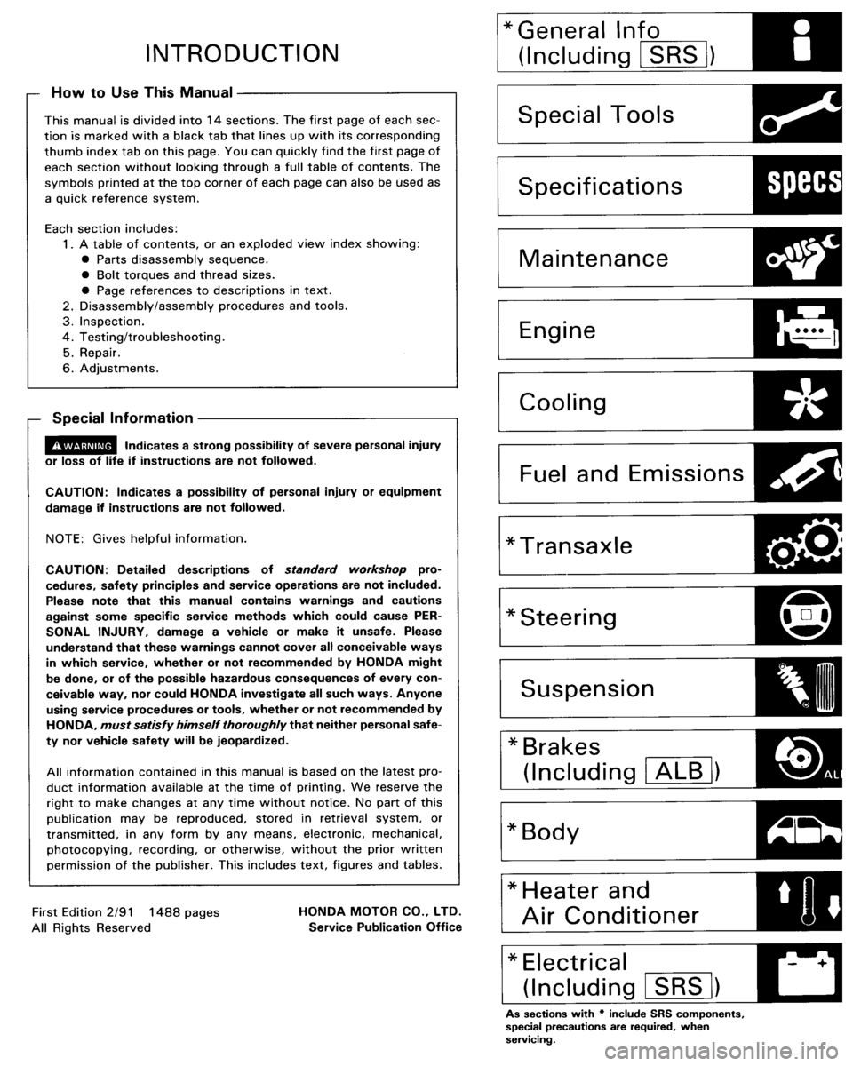 HONDA LEGEND 1991 2.G Workshop Manual 