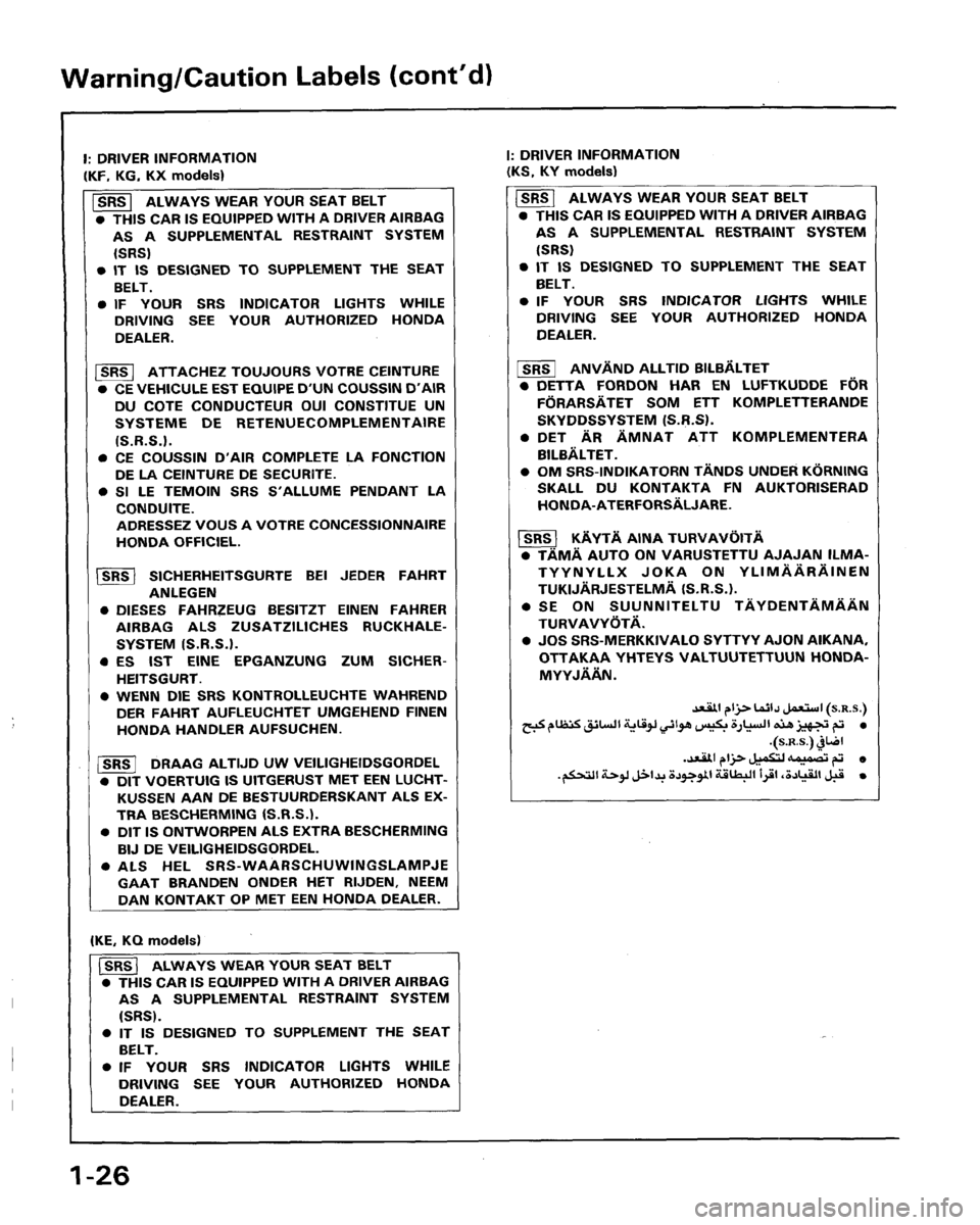 HONDA LEGEND 1991 2.G Owners Manual 