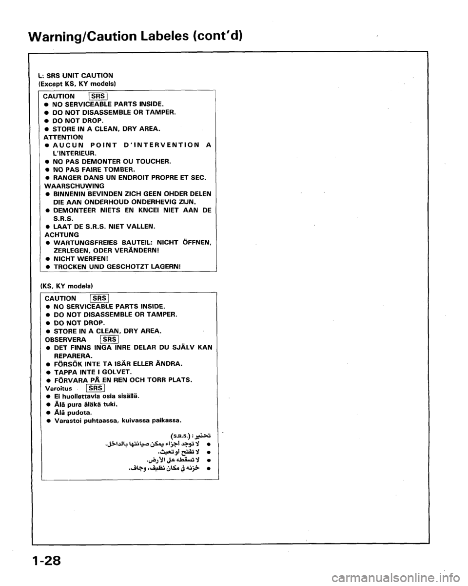 HONDA LEGEND 1991 2.G Owners Manual 