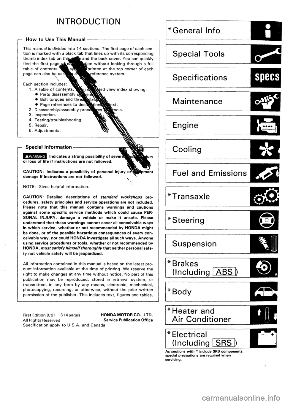 HONDA CIVIC 1992 5.G Workshop Manual HONDA CIVIC 1992 5.G Workshop Manual