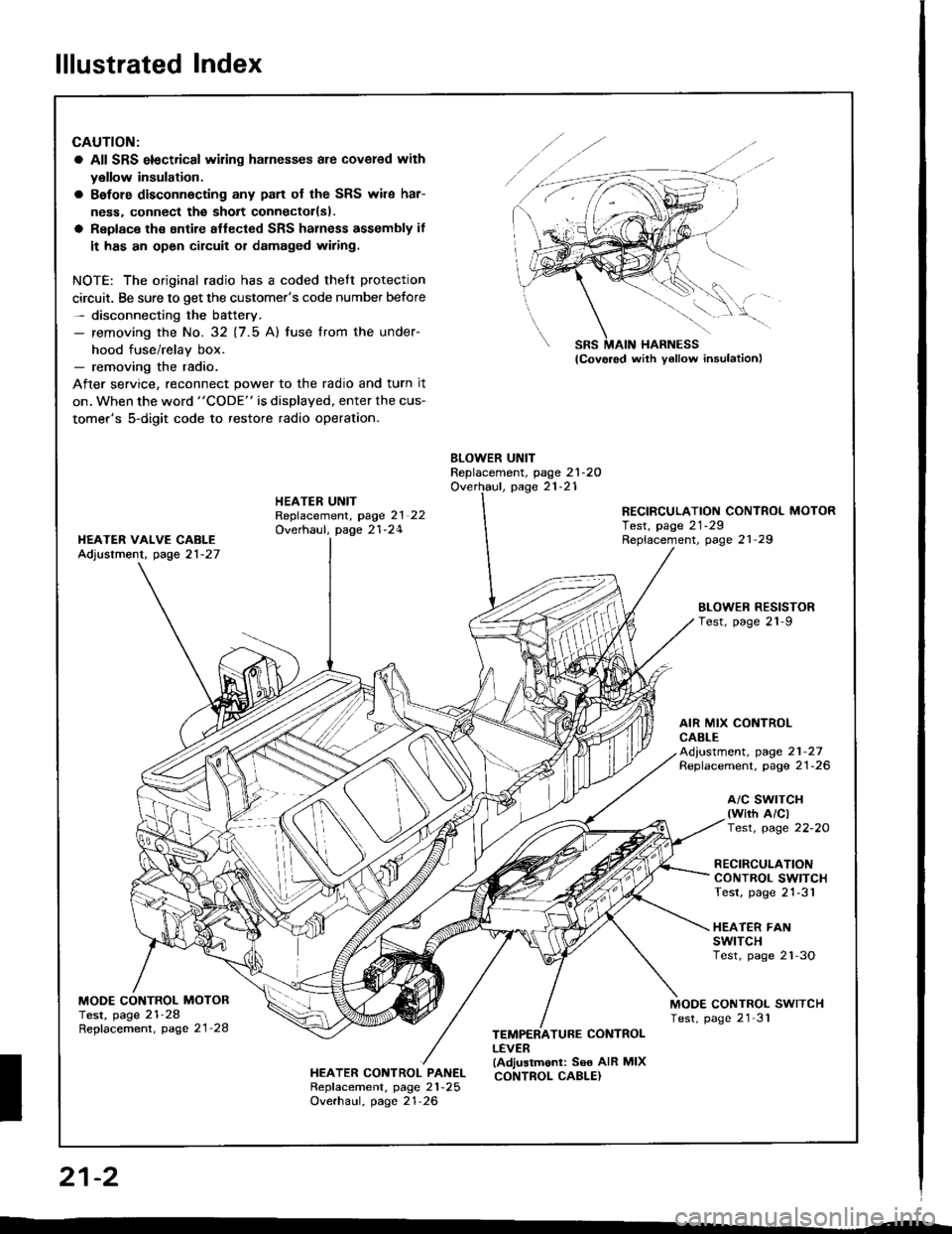 HONDA INTEGRA 1994 4.G User Guide lllustrated Index
CAUTION:
a All SRS electrical wiling harnesses are covered with
y€llow insulation.
a Bafore disconnecting any pan of the SRS wile har-
ness. connect the sholt connectorlsl.
a Repla HONDA INTEGRA 1994 4.G User Guide lllustrated Index
CAUTION:
a All SRS electrical wiling harnesses are covered with
y€llow insulation.
a Bafore disconnecting any pan of the SRS wile har-
ness. connect the sholt connectorlsl.
a Repla