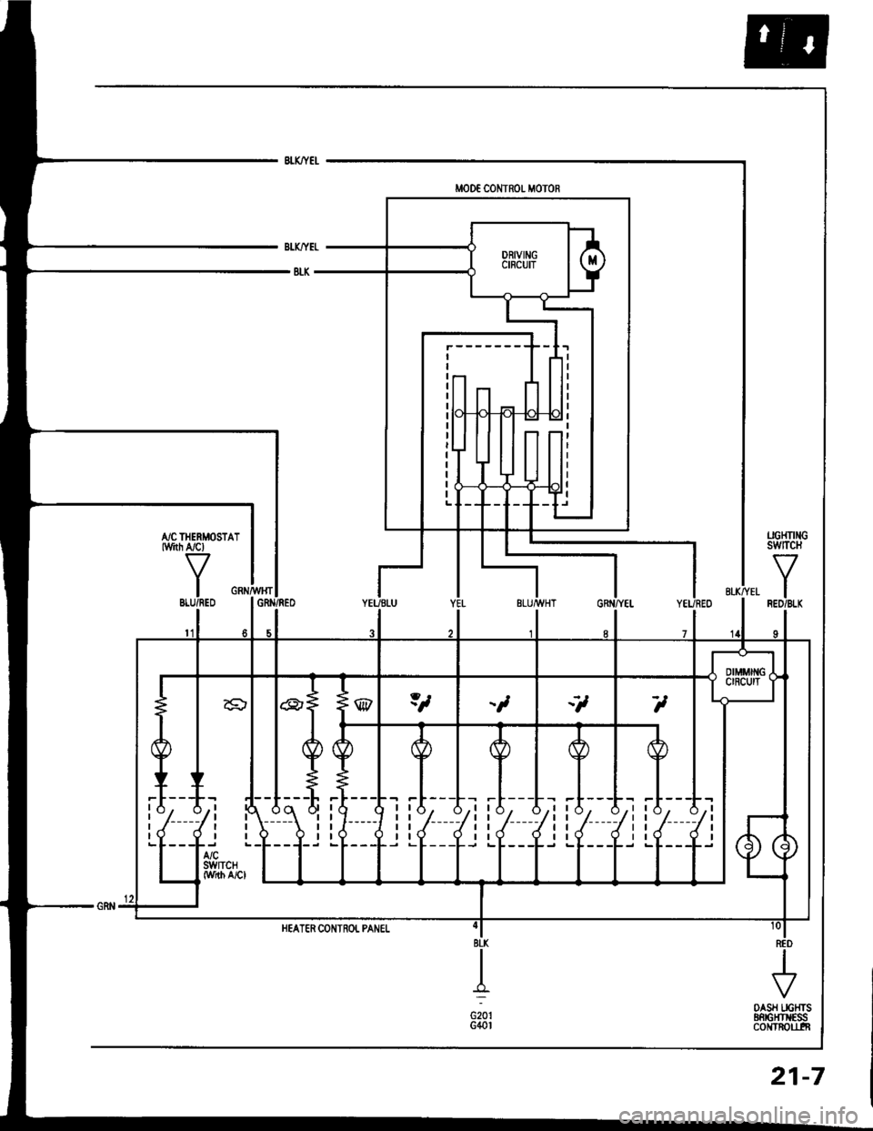 HONDA INTEGRA 1994 4.G Workshop Manual I r.l. A.t tA_ A_r rA. A_r rA. A-l| | I lt I I -lt | -l -f | | -l -lr
rt,/ ,f rr,/ ,/ tt f ,f tt,/ ,f II tv v I rv v I rv v I rv v I
UGHTI GswtTcH
IRED/BI.K
OASH IIGTTTSEnrGFr ESScoNTROU.IT
HEATER CON