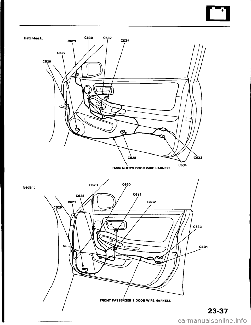 HONDA INTEGRA 1994 4.G Workshop Manual Hatchback:
Sedan:
PASSENGERS DOOR WIRE HARNESS
FRONT PASSENGEBS DOOR WIBE HARNESS
23-37 