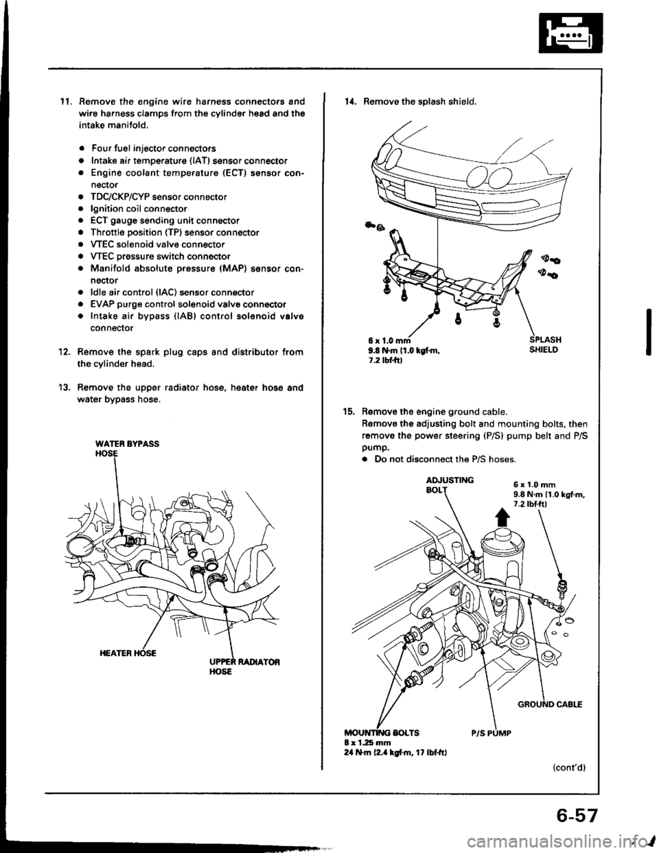 HONDA INTEGRA 1994 4.G Workshop Manual ll.Remove the engine wire harness connectors and
wi.e ha.ness clamps from the cylinder head and the
intake manitold.
Four fuel injector connectors
Intake air tempe.ature {lAT) sensor connector
Engine HONDA INTEGRA 1994 4.G Workshop Manual ll.Remove the engine wire harness connectors and
wi.e ha.ness clamps from the cylinder head and the
intake manitold.
Four fuel injector connectors
Intake air tempe.ature {lAT) sensor connector
Engine