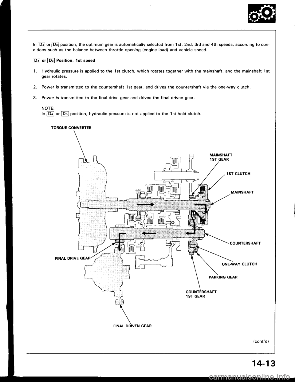 HONDA INTEGRA 1994 4.G Owners Guide In [Q! or l!31 position. the optimum gear is automatically selected from 1st, 2nd, 3rd and 4th speeds, according to con-
ditions such as the balance between throttle opening (engine load) and vehicle HONDA INTEGRA 1994 4.G Owners Guide In [Q! or l!31 position. the optimum gear is automatically selected from 1st, 2nd, 3rd and 4th speeds, according to con-
ditions such as the balance between throttle opening (engine load) and vehicle