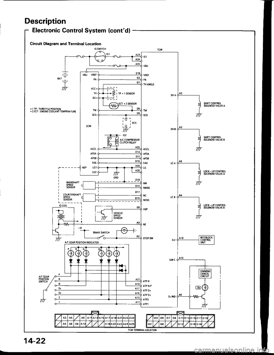 HONDA INTEGRA 1994 4.G Owners Guide Description
Electronic Control System {contdl
TH
SCI
scs
ECM
ACCL
AFSB
NEP LG1
LG2
*t-l
T777
sHtfT c0mRoL
SHFT COI{rFOLSOLINOIO VALVE B
TOCK-UPCONTROLSOLENOIOVALVE A
SPEEOSENSOF
COUNTE8SHAFISPEEOSENS HONDA INTEGRA 1994 4.G Owners Guide Description
Electronic Control System {contdl
TH
SCI
scs
ECM
ACCL
AFSB
NEP LG1
LG2
*t-l
T777
sHtfT c0mRoL
SHFT COI{rFOLSOLINOIO VALVE B
TOCK-UPCONTROLSOLENOIOVALVE A
SPEEOSENSOF
COUNTE8SHAFISPEEOSENS