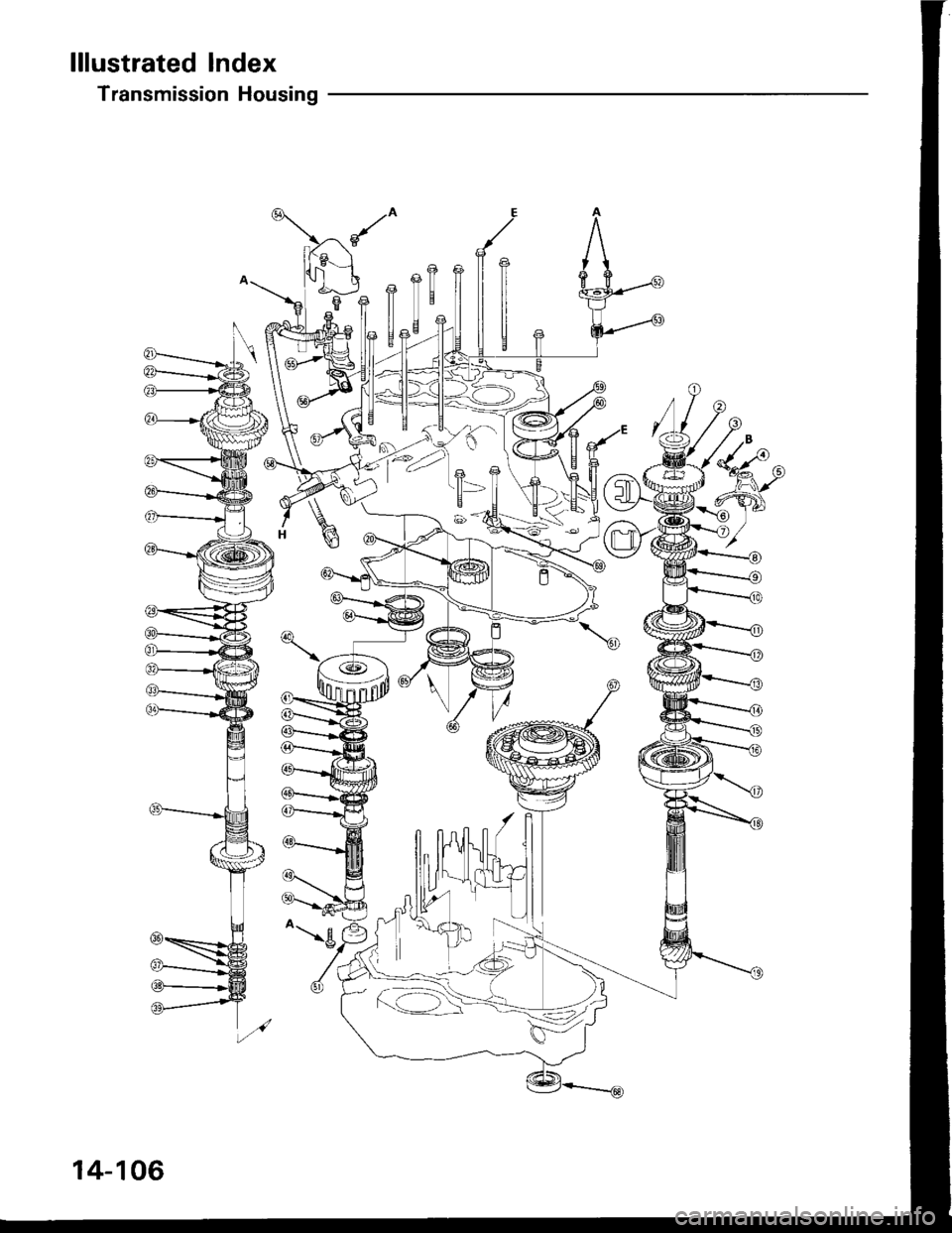 HONDA INTEGRA 1994 4.G Workshop Manual lllustrated lndex
Transmission Housing
@
TT I]
I ,
a-.2
14-106 