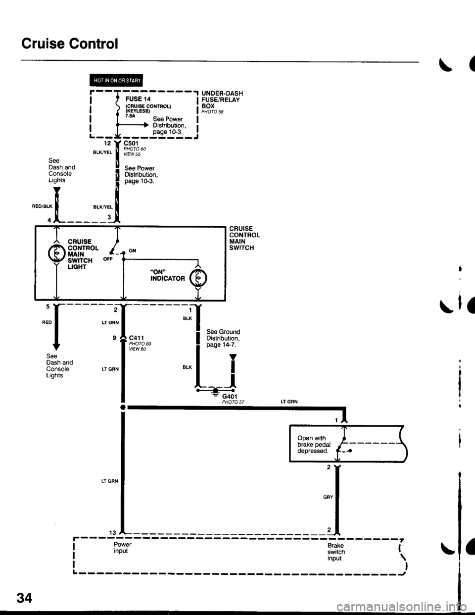 HONDA CIVIC 1999 6.G Workshop Manual Cruise Control
(
UNDER.DASHFUSE/RELAYBOXI t FUSE i4|  (CBUISE CO{TAOL)
i f tlfl*t., s"" P *",a H DistribulDn,
L--g----r9101_
".,."11[ftT:{.
! i,*f+*l
f:L[
SeeDash andConsoleLights
"-T[_
CRUISECONTROLM