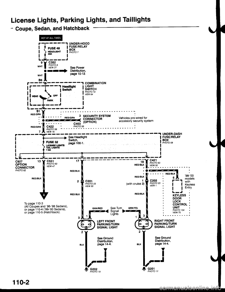 HONDA CIVIC 1998 6.G Workshop Manual License Lights, Parking Lights, and Taillights
- Coupe, Sedan, and Hatchback
I I rusecs I
Li5:_i
"^1,1fr!;?
arr*
HI
UNDER.DASHFUSE/RELAYBOX
UNDER.HOOOFUSE/RELAYBOX
g€o Pow€rDlstrbutiofl,page 101?