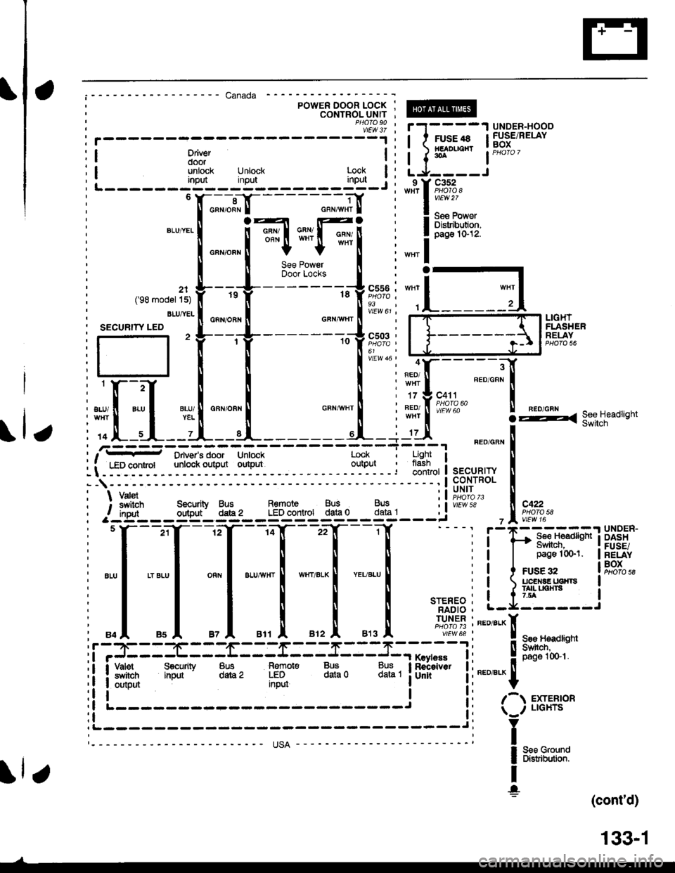 HONDA CIVIC 1996 6.G Workshop Manual ;;;1; I r1-- --I UNDE------J-i i I 11.1.11 lSBi"Driver .r   HEADIIOriT ::
door !:t { t-- lPHoo7unlock Unlock Lock | : L j,- -- -Jinpd input lpr,_j : -9lT1u.r^ -
---- Canada ---------l
POWER 