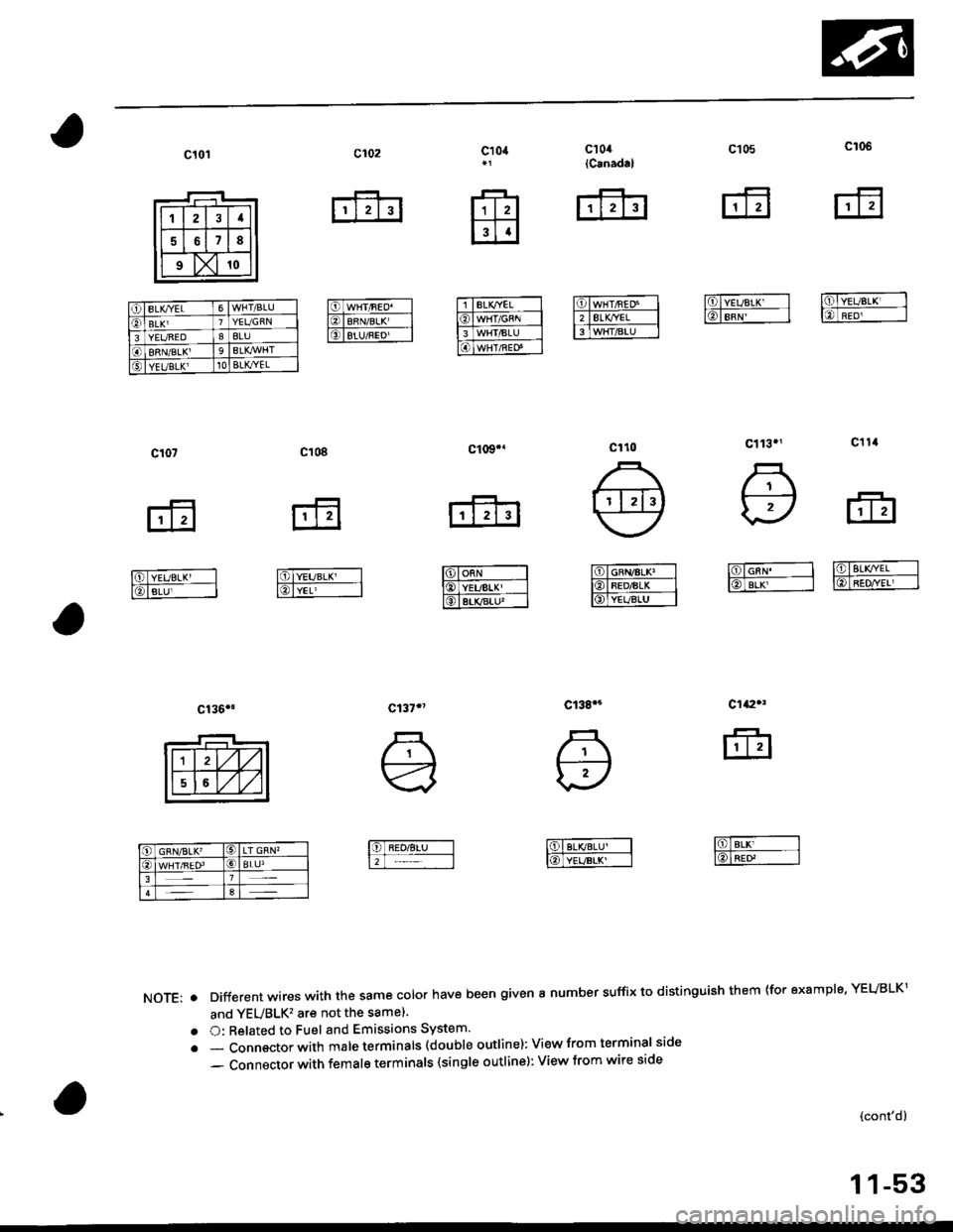 HONDA CIVIC 1997 6.G Workshop Manual Cl0,r{C.nadal
rfr]
l6mrrrnru IElilrwA----llTltHtBtu__l
:lo.
llrl
lrl.l
c109..
rfrtr
16lonl -l
l@LYEUBLK Ibfgl-rcgtu---l
c102
rTrtt
l6lwtr,eED _-l
E|BFIvBLK -l
l6lga-tnEcl--l
c105
Etr
c106
ffi
c